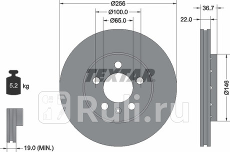 92082205 - Диск тормозной передний (TEXTAR) Audi A1 8X рестайлинг (2014-2018) для Audi A1 8X (2014-2018) рестайлинг, TEXTAR, 92082205