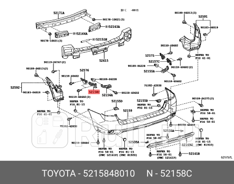 52158-48010 - Крепление заднего бампера левое (TOYOTA) Toyota Highlander 2 рестайлинг (2010-2013) для Toyota Highlander 2 (2010-2013) рестайлинг, TOYOTA, 52158-48010